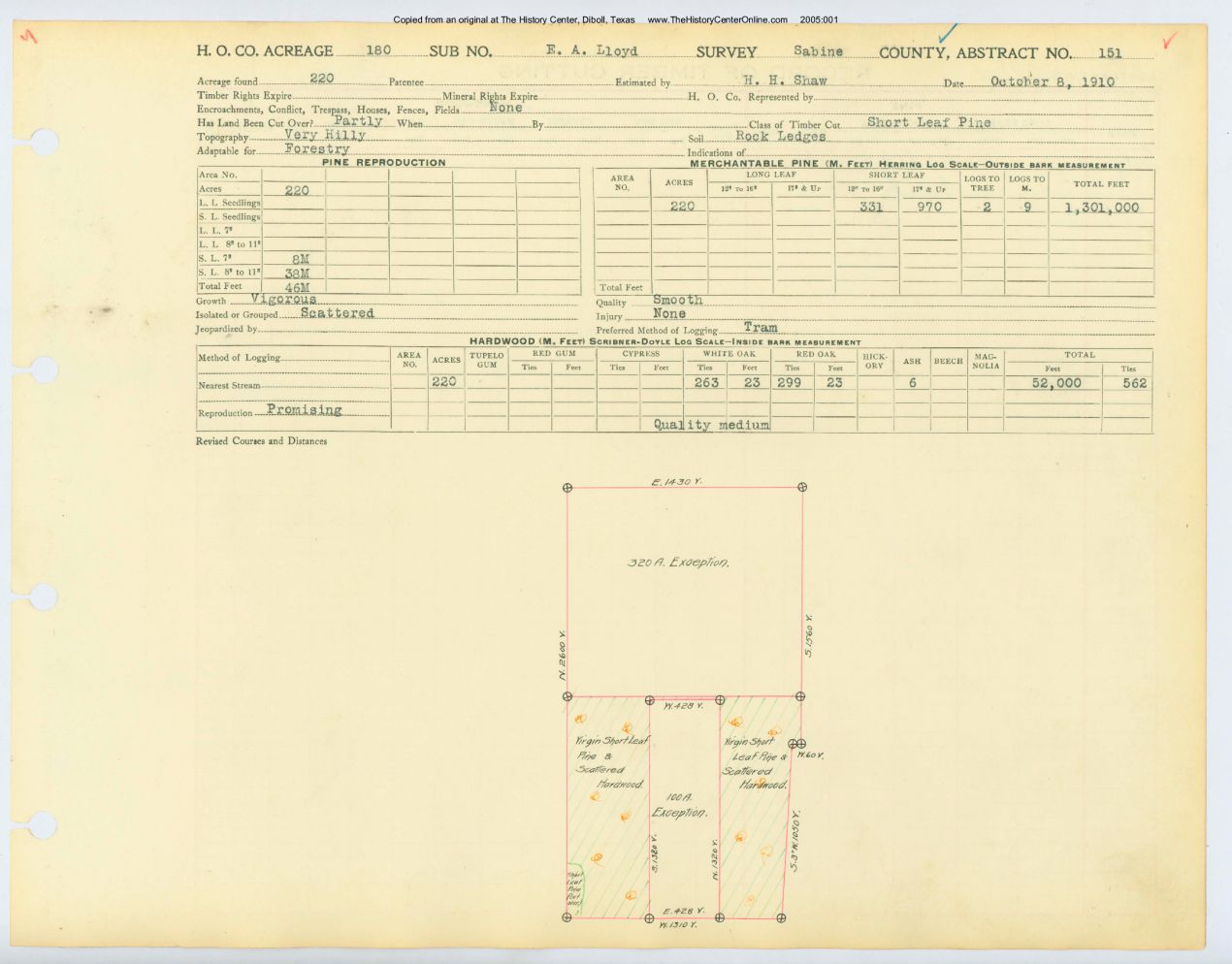 0026 Abstract 151, Lloyd Survey, front and back, Sabine County