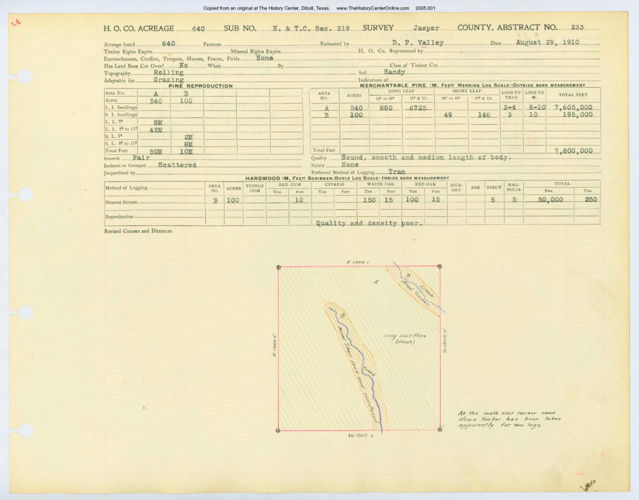 0122 Abstract 233, H&T.C.R.R. Survey, front and back, Jasper County
