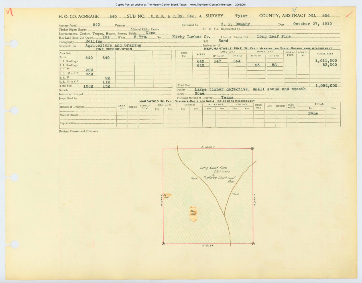 0171 Abstract 856, B.B.B.C.Railway Company Survey, front and back, Tyler County