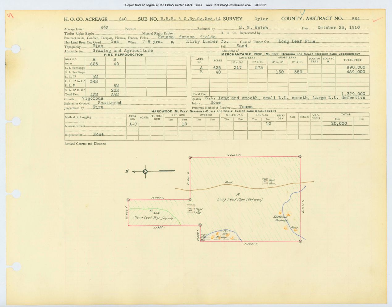 0176 Abstract 864, B.B.B.C.Railway Company Survey, front and back, Tyler County