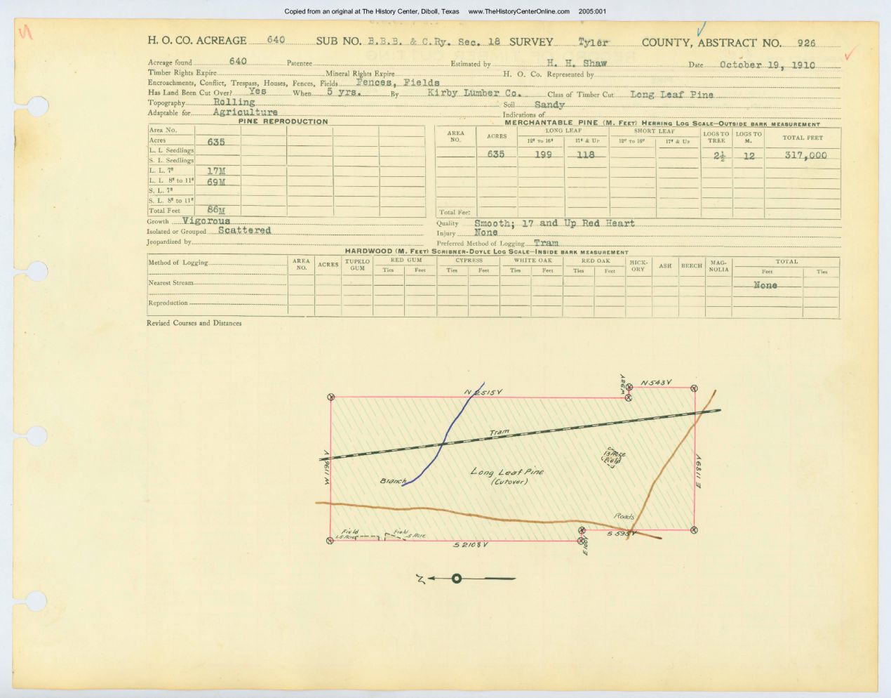 0184 Abstract 926, B.B.B.C. Railway Company Survey, front and back, Tyler County