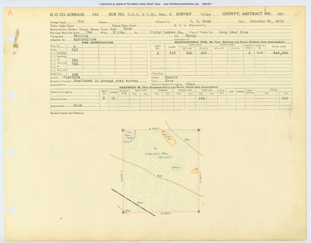 0179 Abstract 867, B.B.B.C. Railway Company Survey, front and back, Tyler County