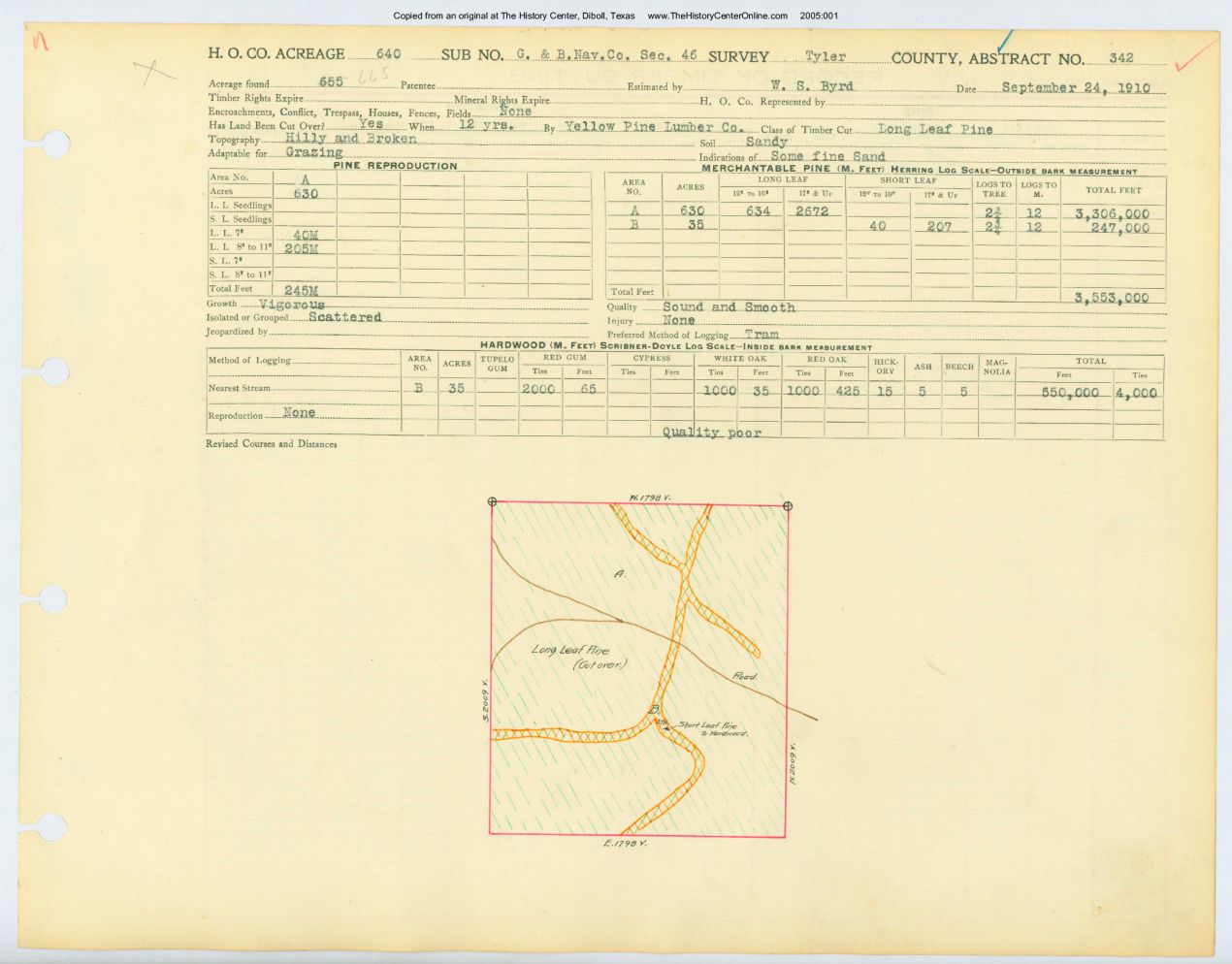 0092 Abstract 342, G.&amp; B. Navigation Company, front and back, Tyler County