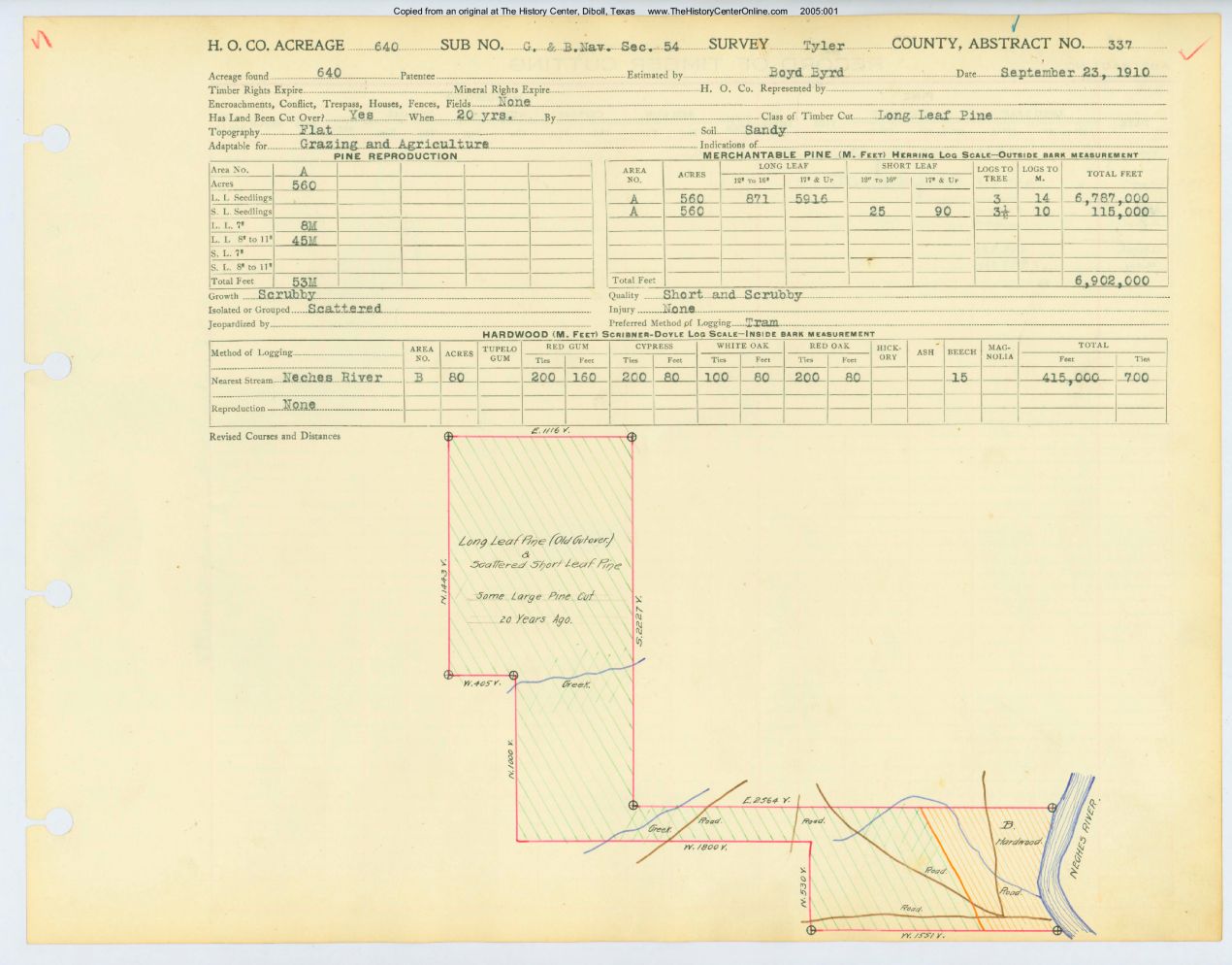0088 Abstract 337, G.&amp;B. Navigation Company, front and back, Tyler County