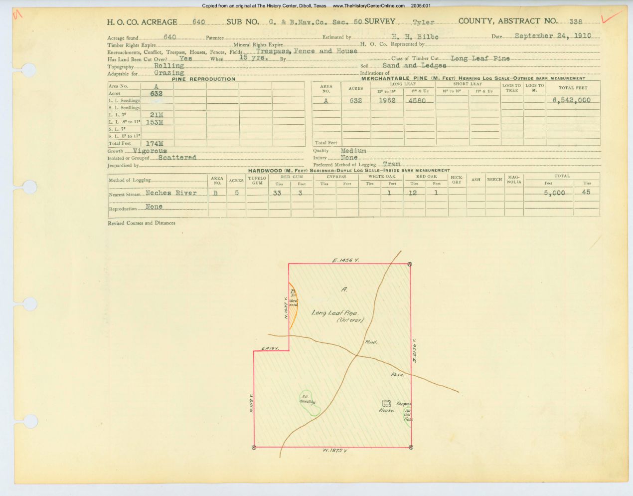 0089 Abstract 338, G.&amp; B. Navigation Company, front and back, Tyler County