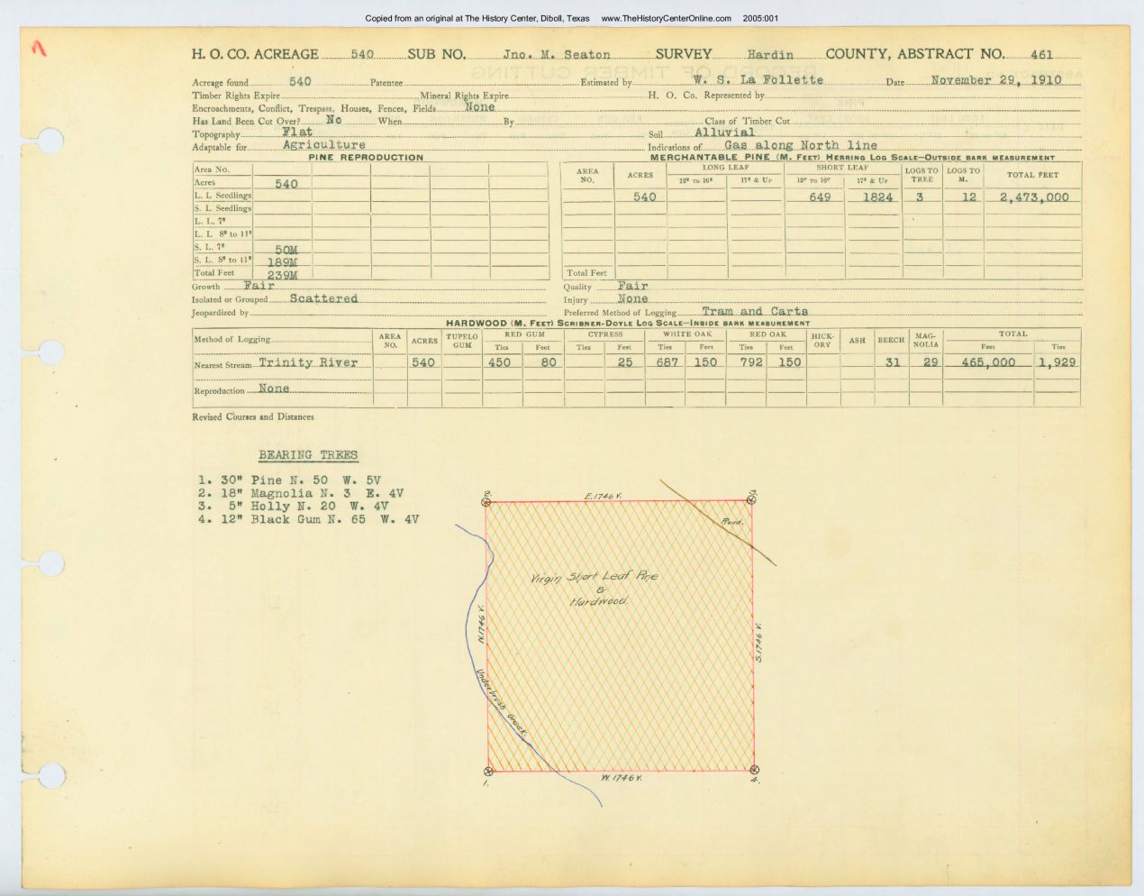 0145 Abstract 461, Seaton Survey, front and back, Hardin County