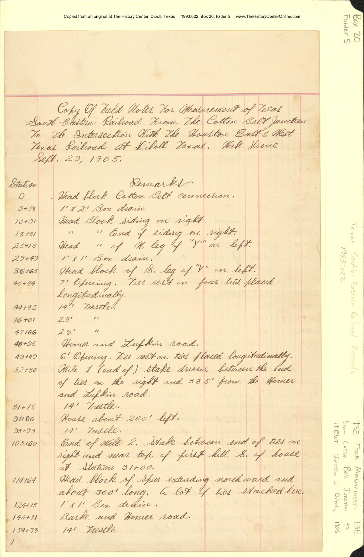 TSE Field Notes 1905 09 Cotton Belt Junction to Diboll