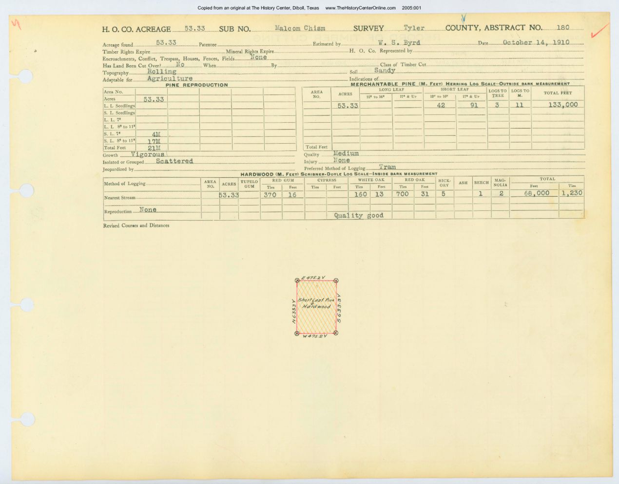 0049 Abstract 180, Chism Survey, front and back, Tyler County