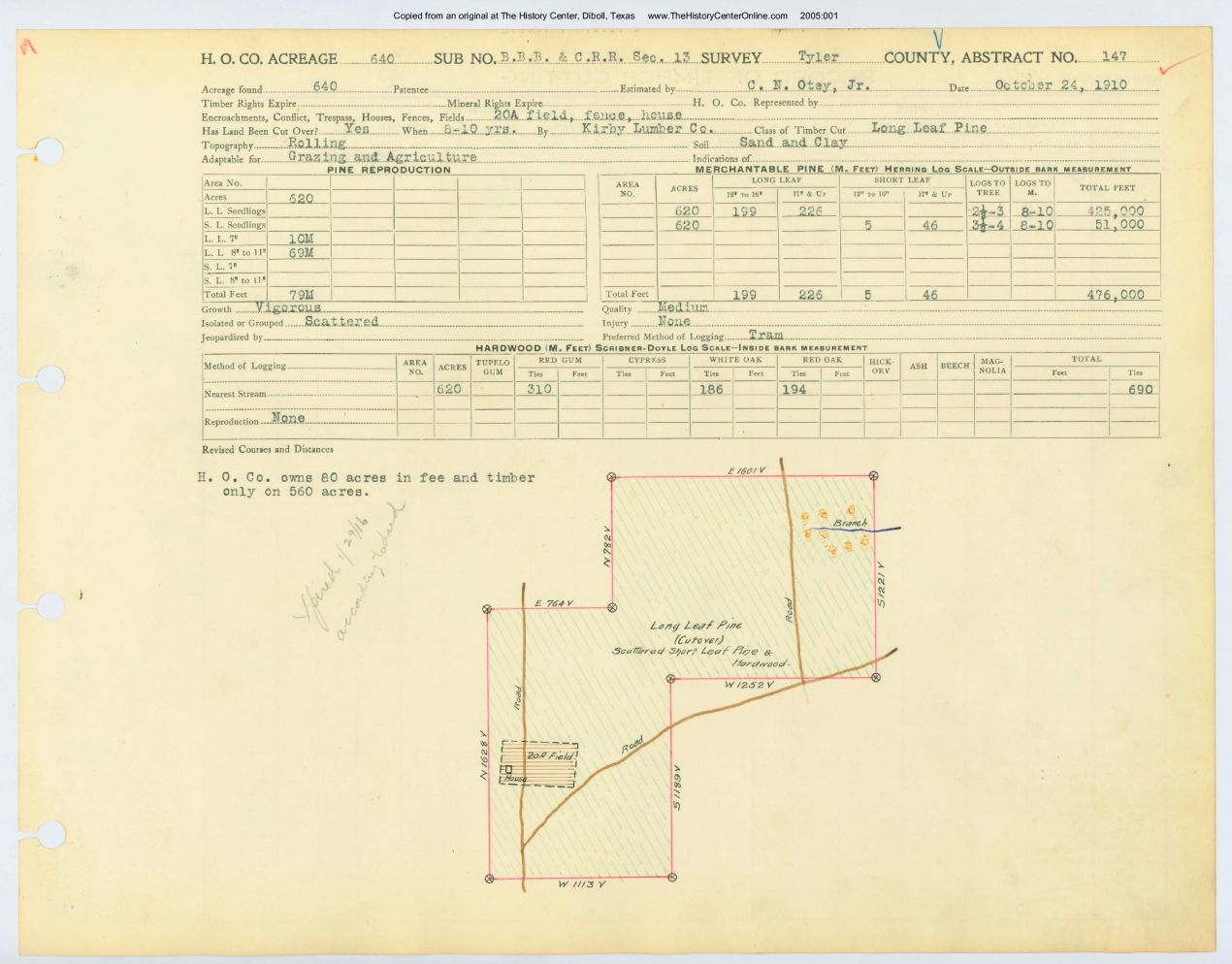 0038 Abstract 147, B.B.B. &amp; C. Railway Survey, front and back, Tyler County