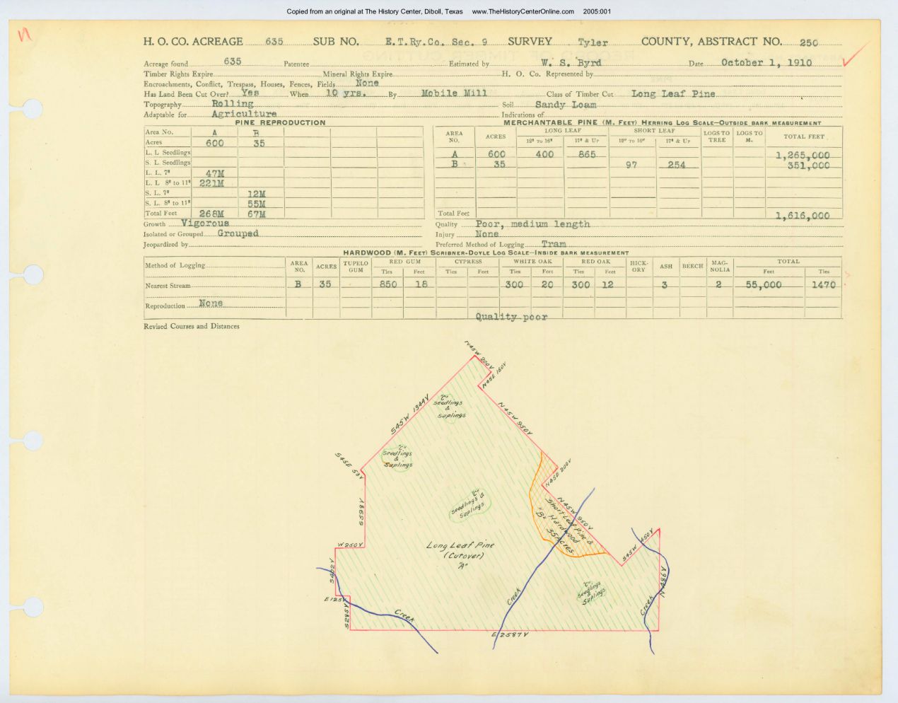 0076 Abstract 250, E.T. Railway Company Survey, Tyler County