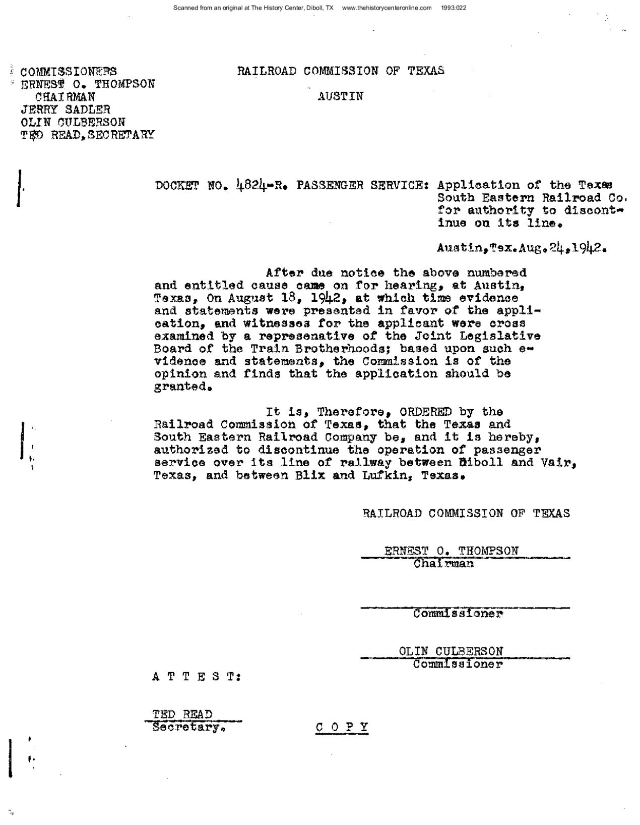 Railroad Commission of Texas Docket No. 4824-R