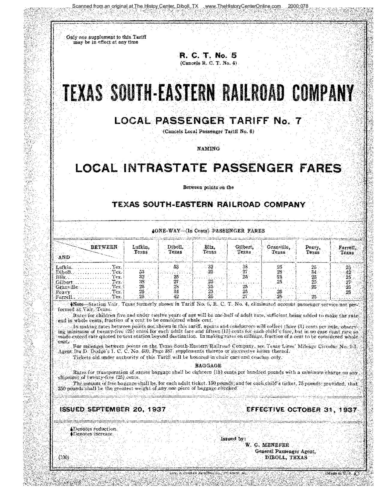Local Passenger Tariff No. 7, 1937