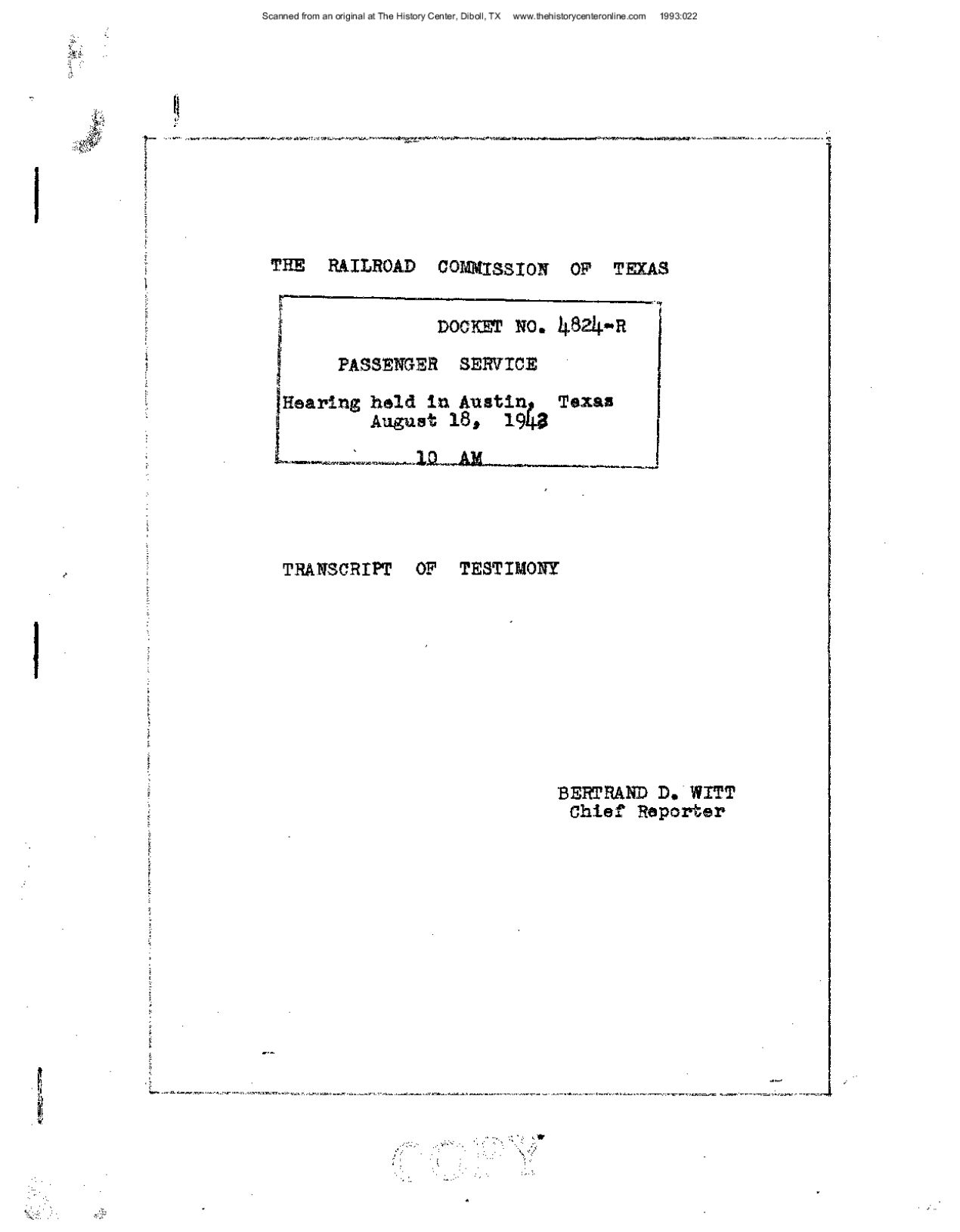 Railroad Commission of Texas Docket No. 4824-R Testimony