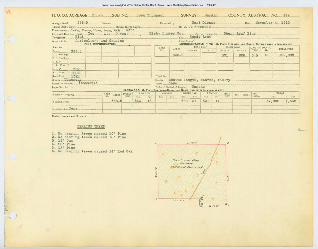 0148 Abstract 472, Thompson Survey, front and back, Hardin County