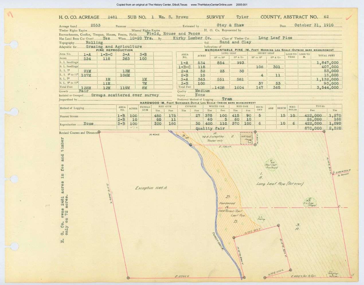 0021 Abstract 62, Brown 1 Survey, front and back, Tyler County