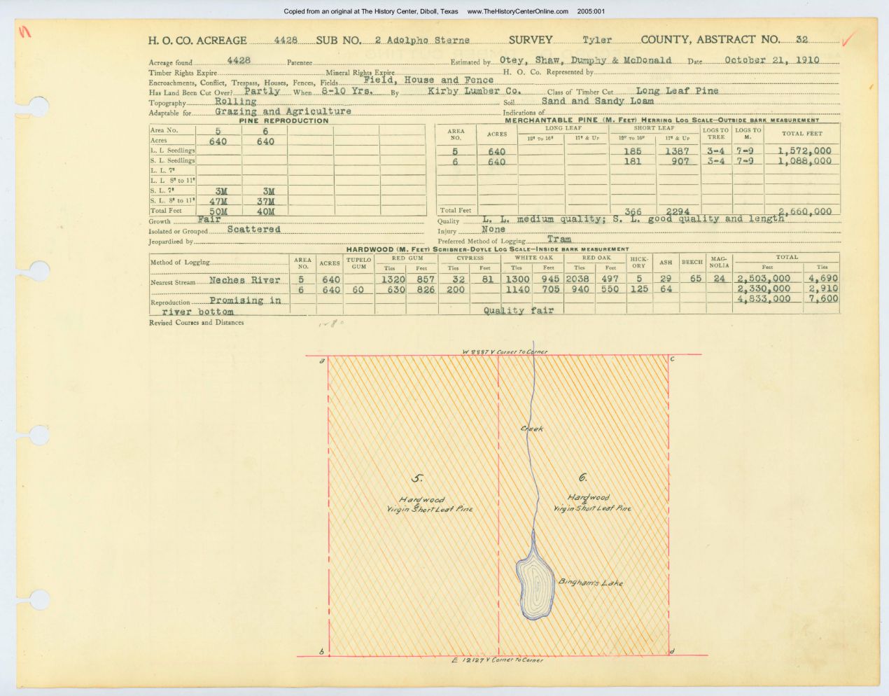 0016 Abstract 32, Sterne 2 Survey, front and back, Tyler County