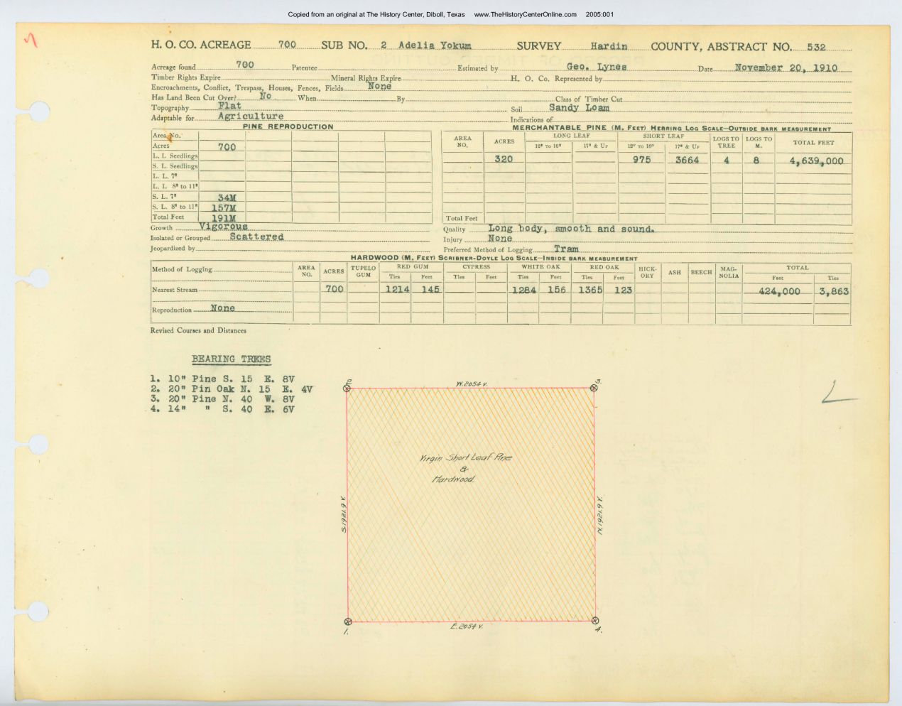 0158 Abstract 532, Yokum 2 Survey, front and back, Hardin County