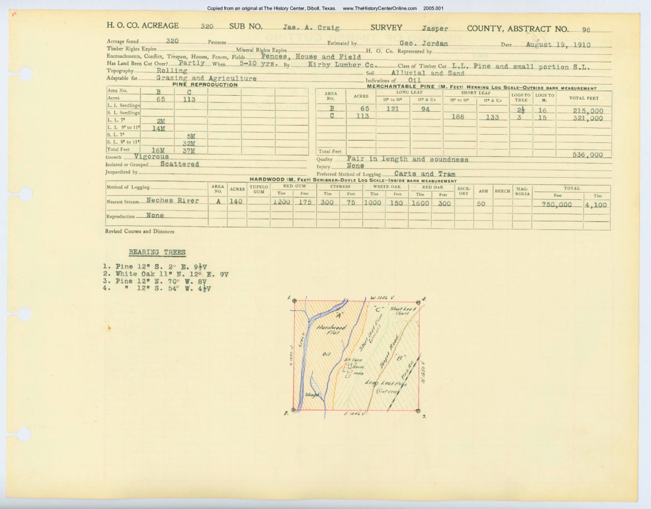 0054 Abstract 96, Craig Survey, front and back, Jasper County