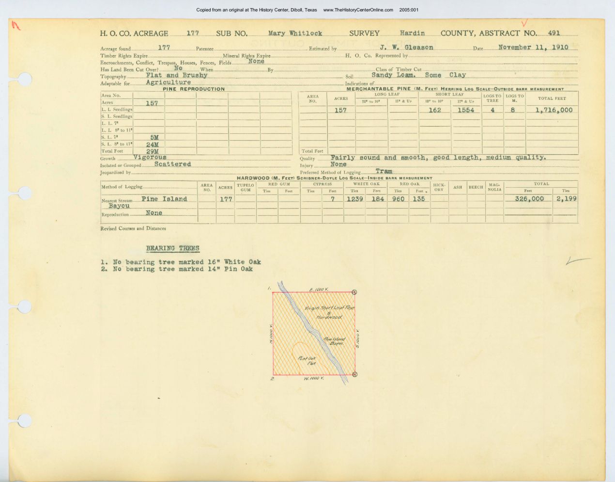 0153 Abstract 491, Whitlock Survey, front and back, Hardin County