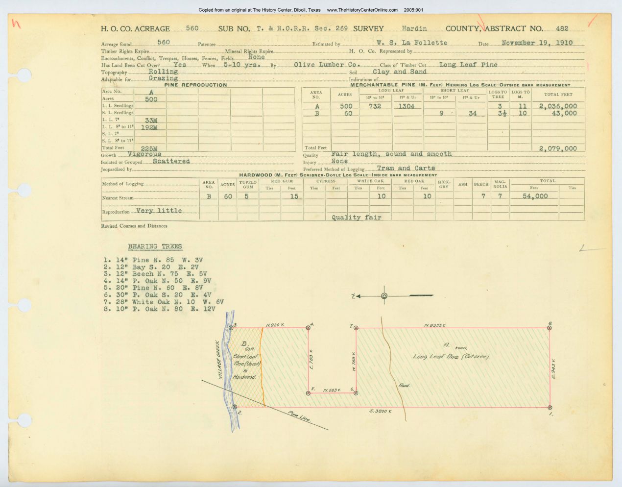 0151 Abstract 482, T.N.O. Railway Survey, front and back, Hardin County