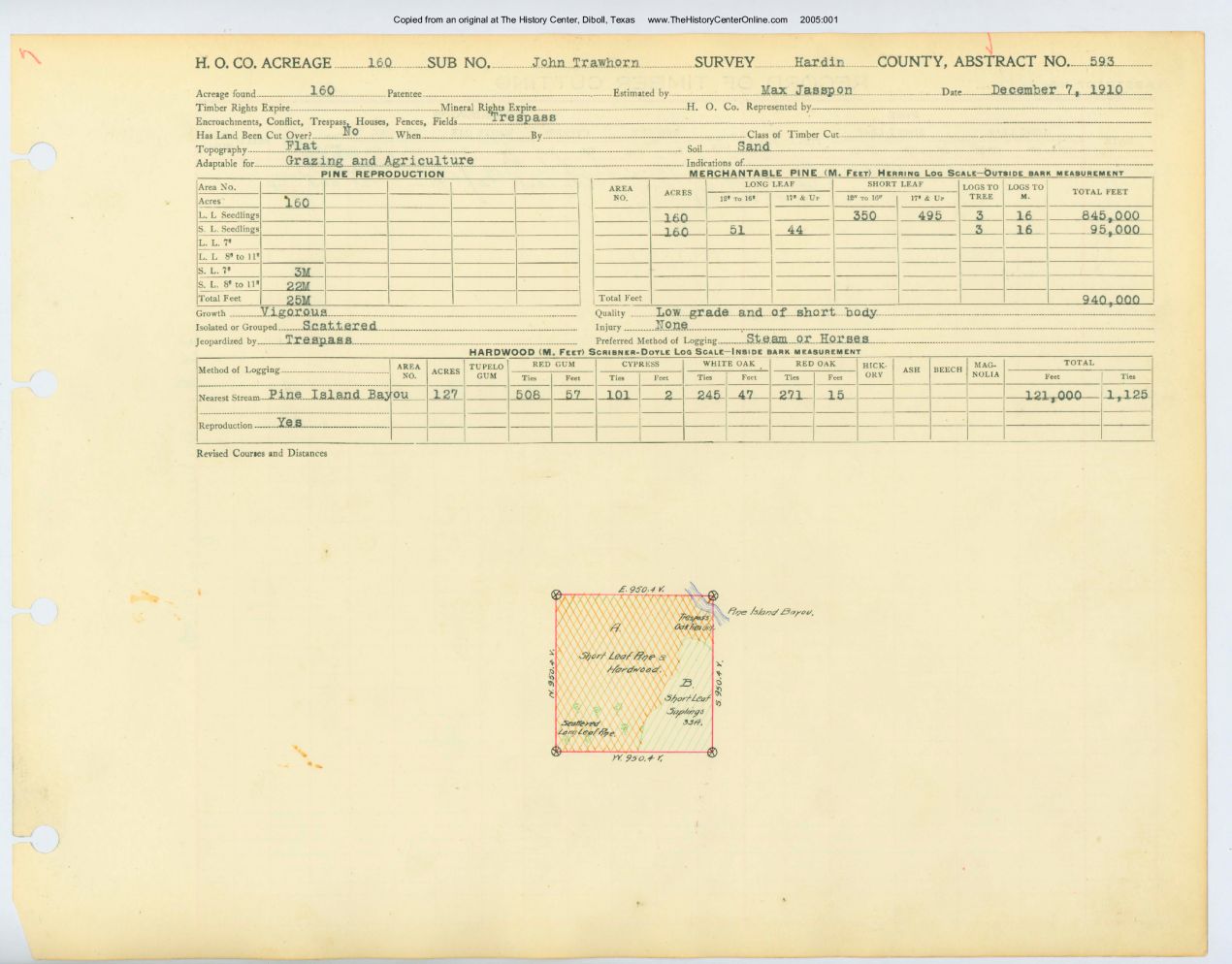 0176 Abstract 593, Trawhorn Survey, front and back, Hardin County