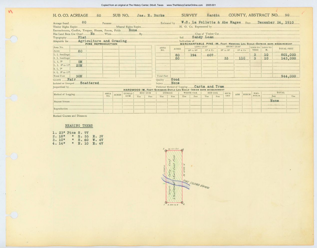 0067 Abstract 90, Burke Survey, front and back, Hardin County