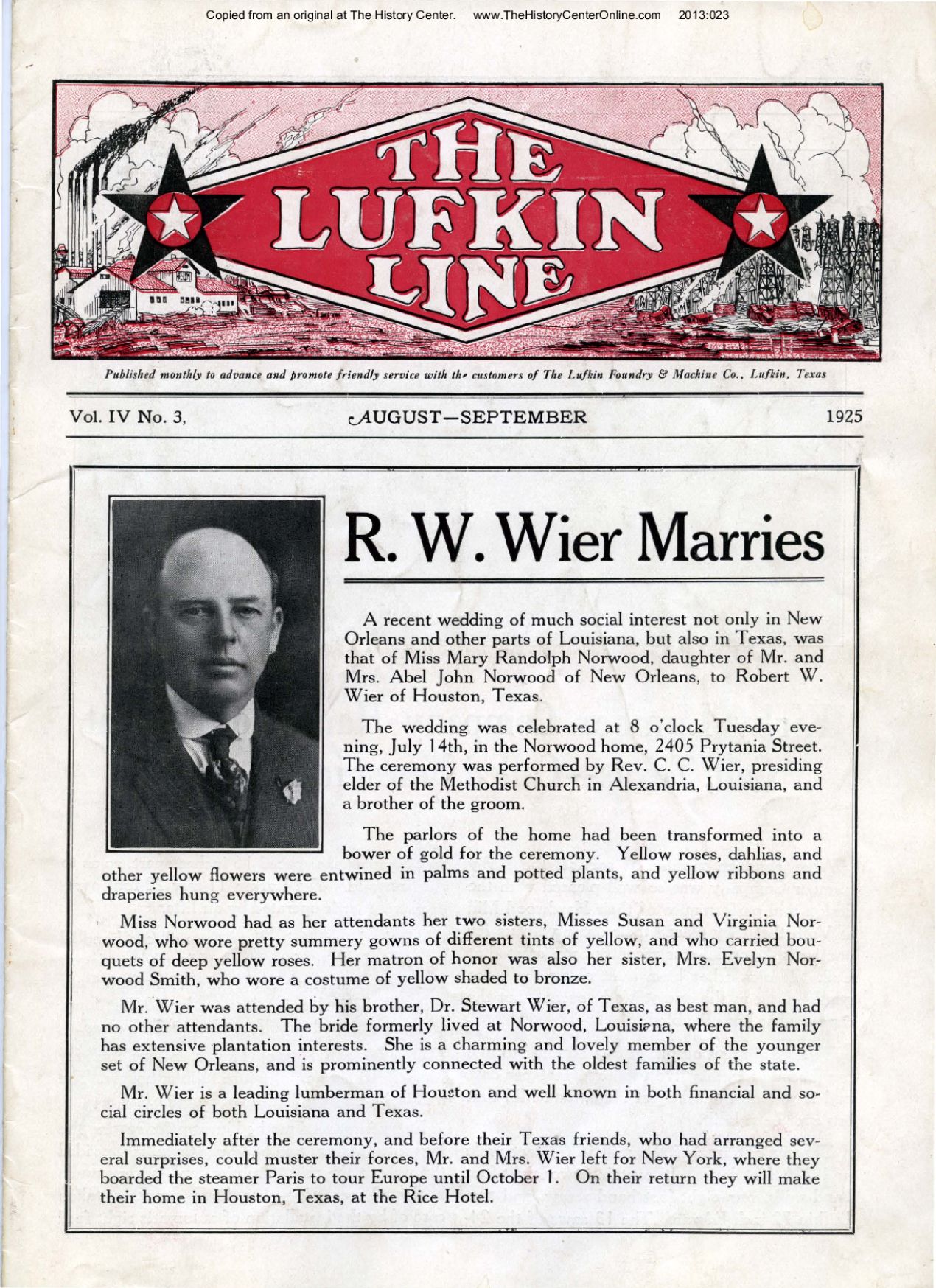 Lufkin Line 1925 08-August/September