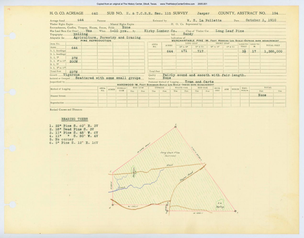 0084 Abstract 194, H&T.C. Survey, front and back, Jasper County