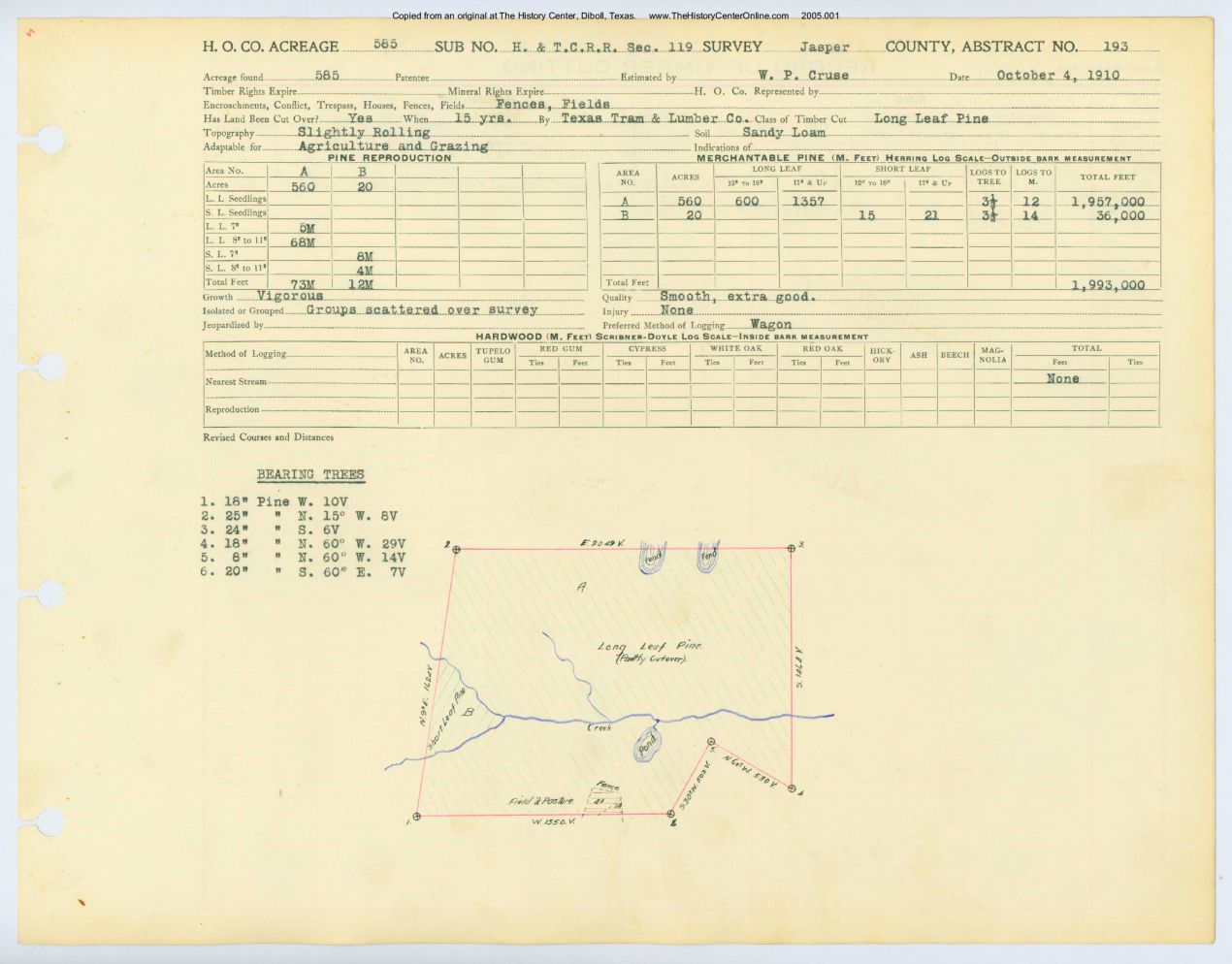 0083 Abstract 193, H&T.C. Survey, front and back, Jasper County