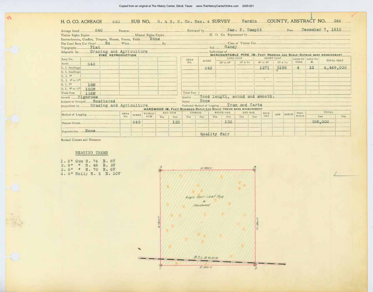 0094 Abstract 246, G.B. Navigation Company Survey, front and back, Hardin County