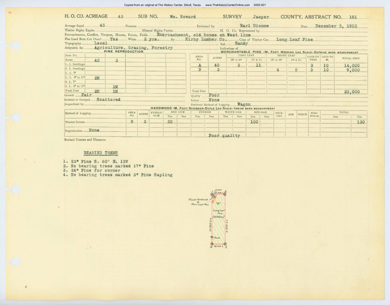 0074 Abstract 181, Howard Survey, front and back, Jasper County