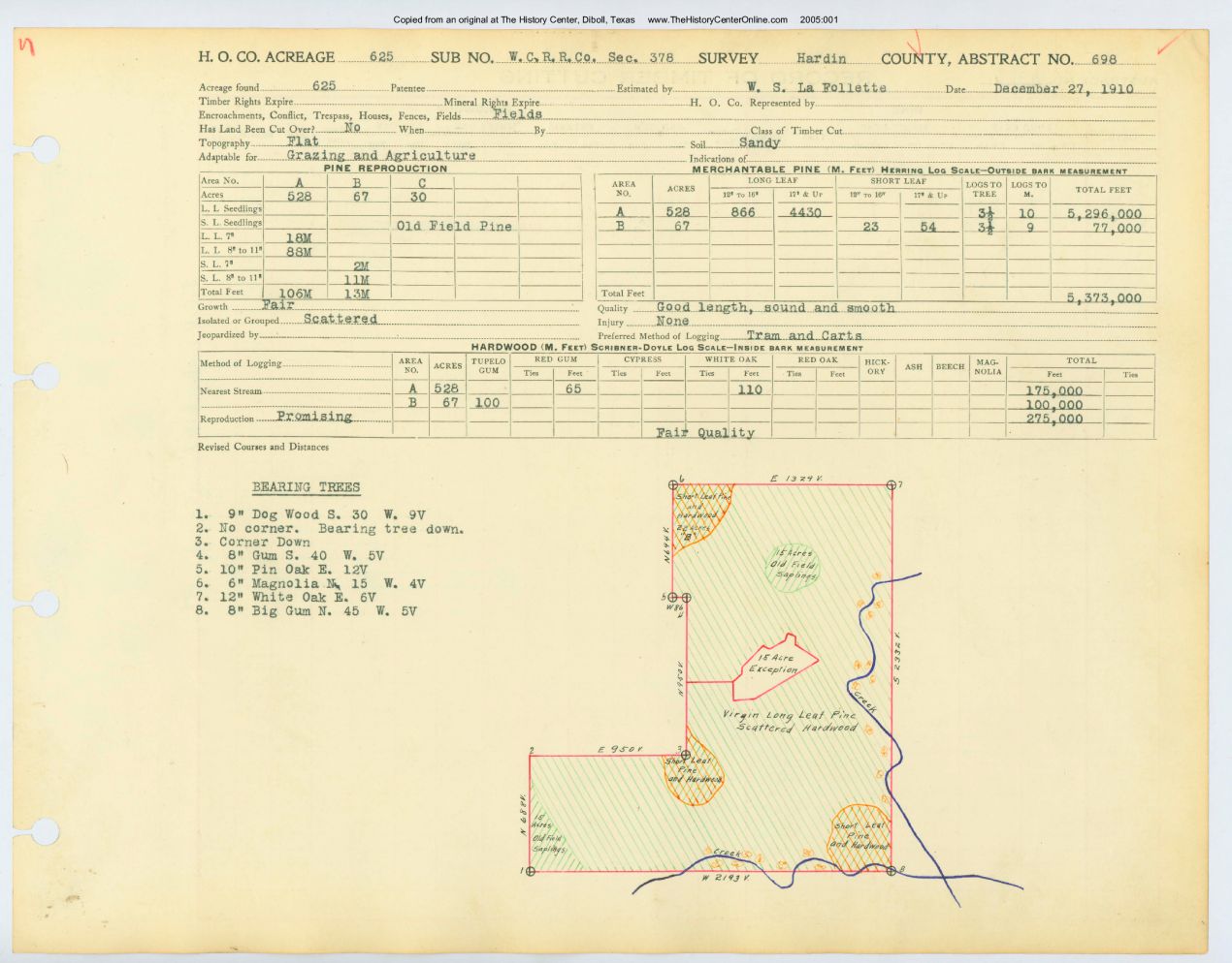 0192 Abstract 698, WC Railway Survey, front and back, Hardin County