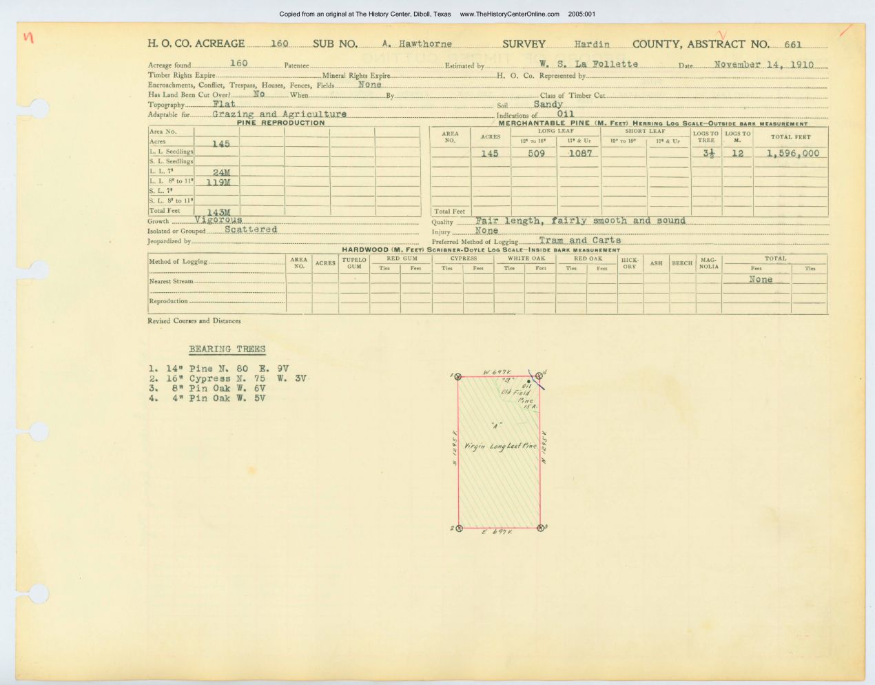 0187 Abstract 661, Hawthorne Survey, front and back, Hardin County