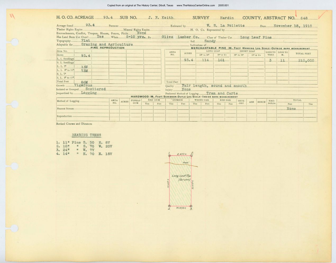 0184 Abstract 648, Keith Survey, front and back, Hardin County