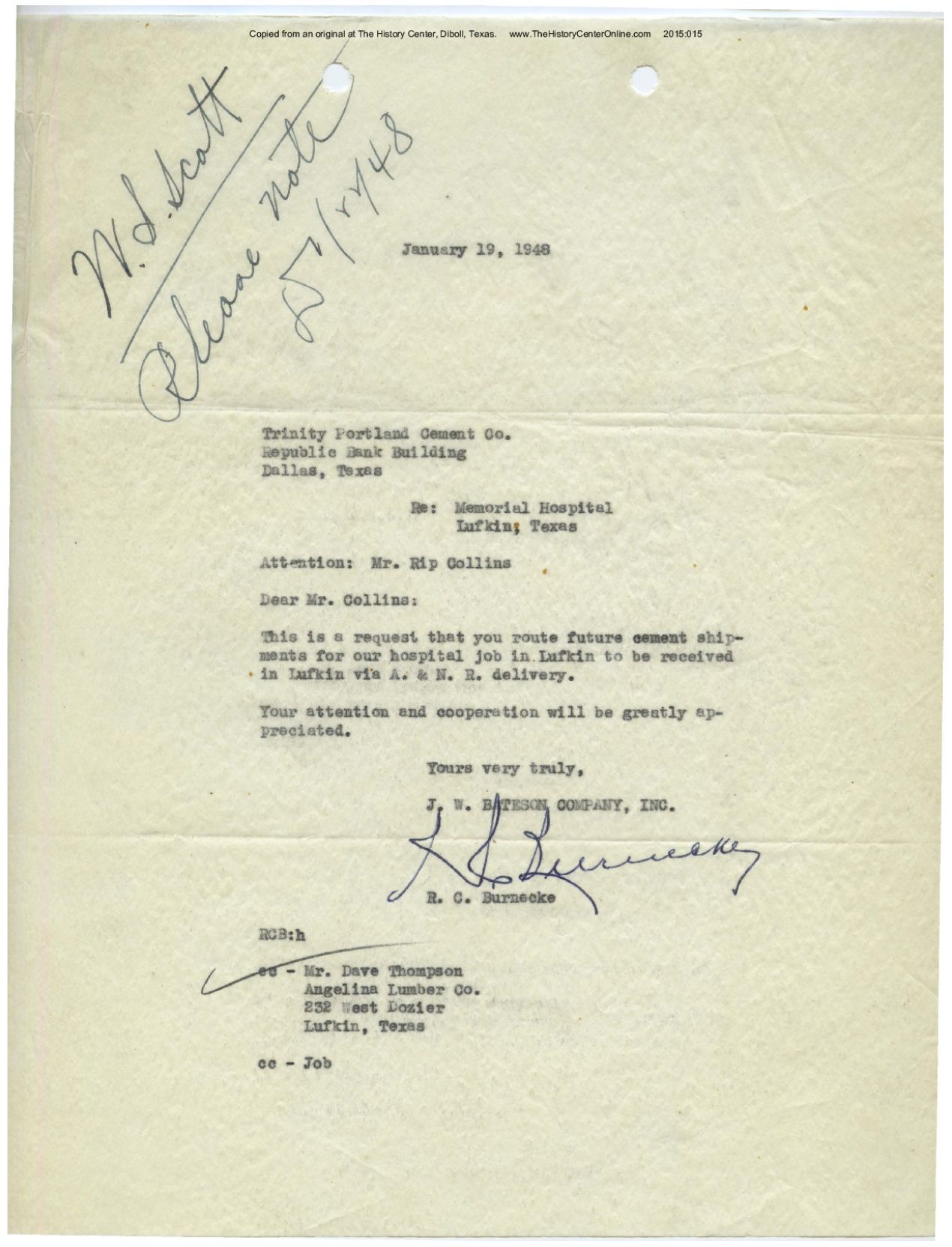 06 Memorial Hospital Correspondence 1948