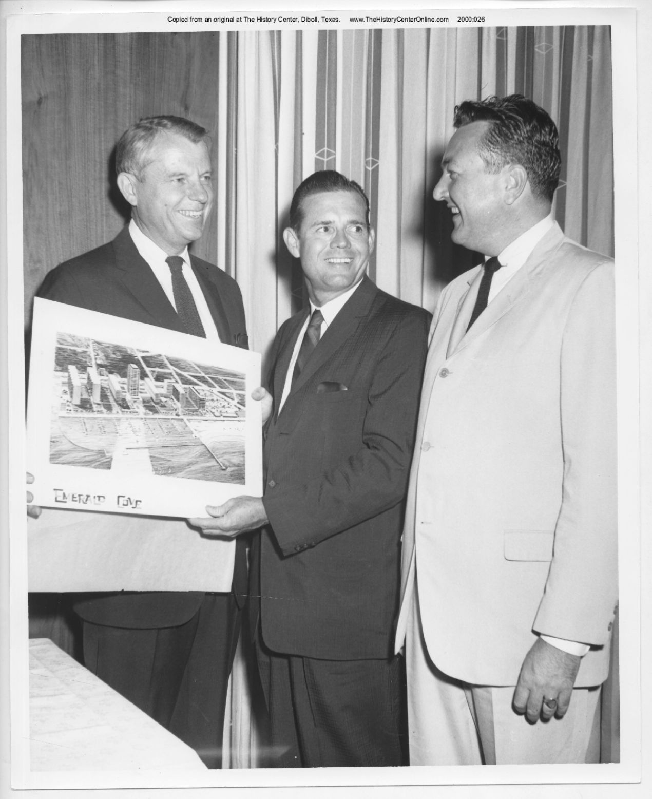 1963, Latane Temple with Emerald Cove rendering, and SWB and Bill Ward, September 09