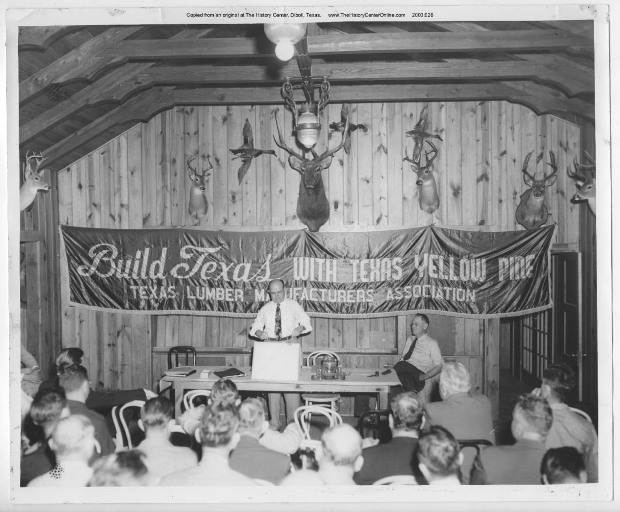 1953, Al Cudlipp speaking at a Texas Lumber Manufacturers' Association meeting at Boggy Slough, May 16
