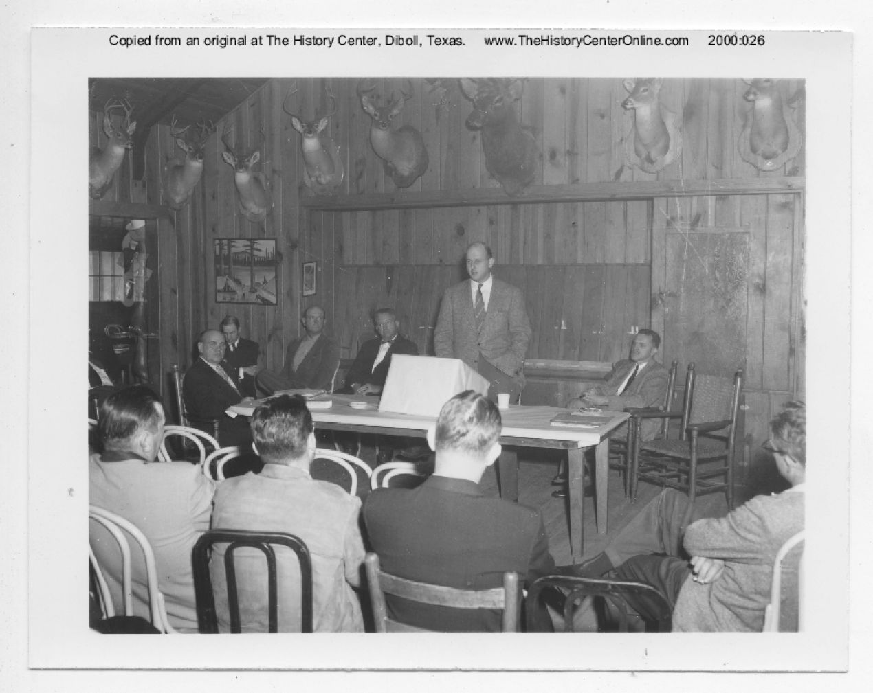 1956, Arthur Temple Jr. speaking at a Texas Lumber Manufacturers' Association meeting at Boggy Slough, Jan 21