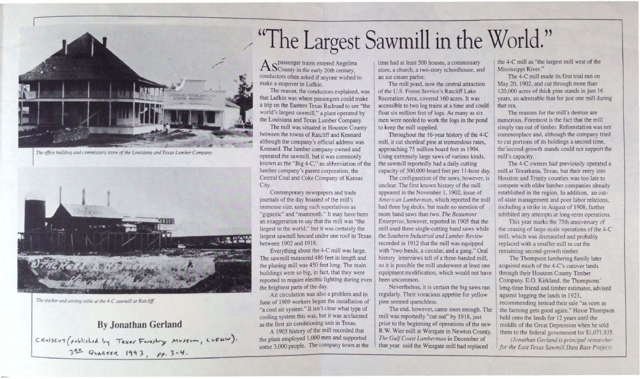 X Article on Kennard (Ratcliff) Sawmill 1993