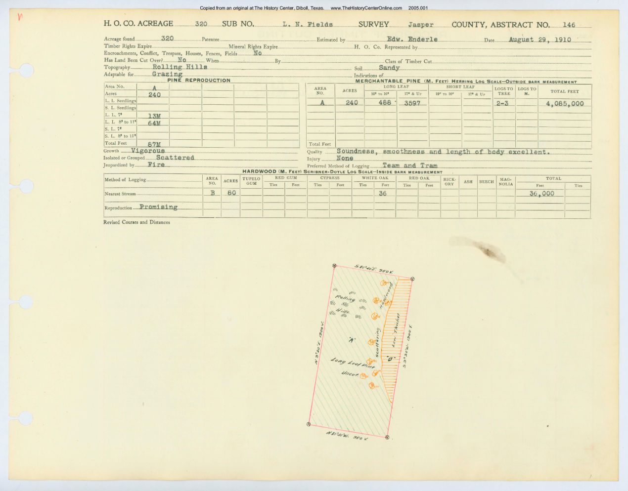 0066 Abstract 146, Fields Survey, front and back, Jasper County