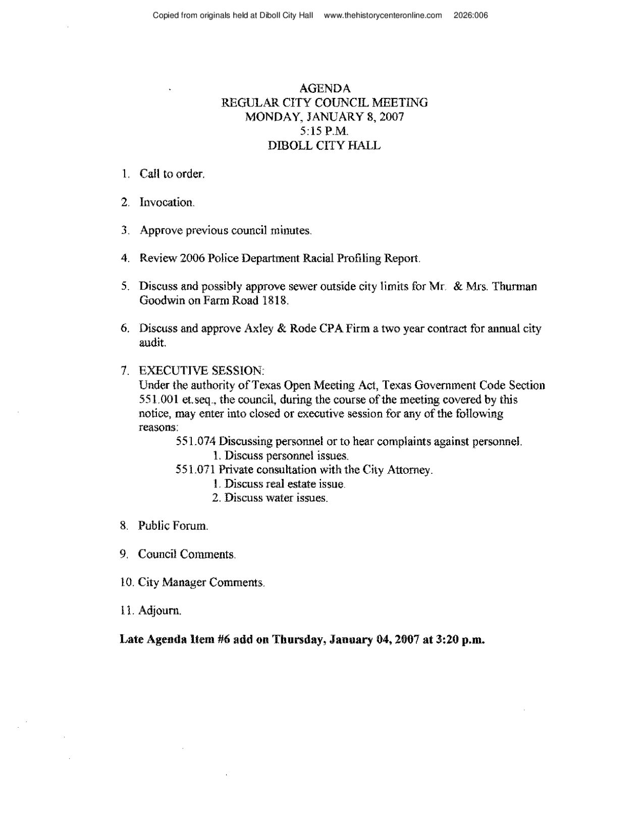 2007-2014, Diboll City Council Minutes