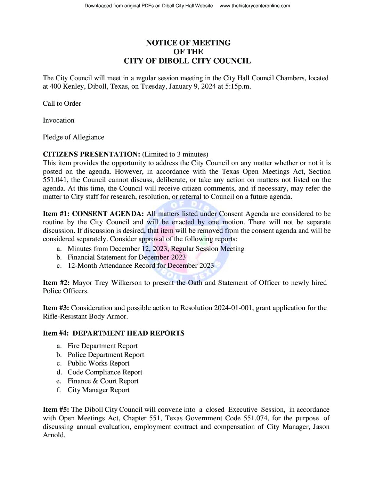 2024, Diboll City Council Minutes