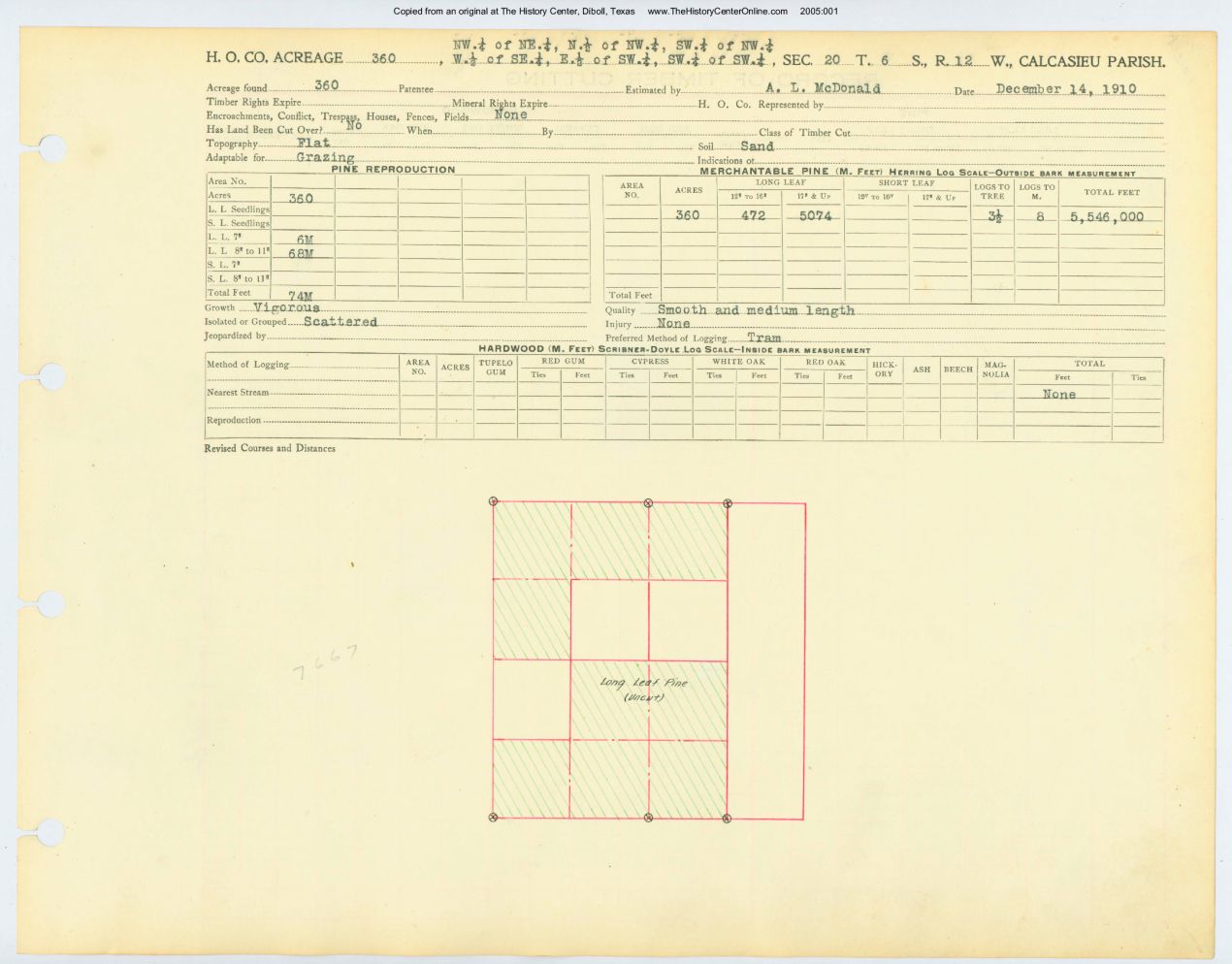 0023 Section 20, Township 6 South, Range 12 West, front and back, Louisana