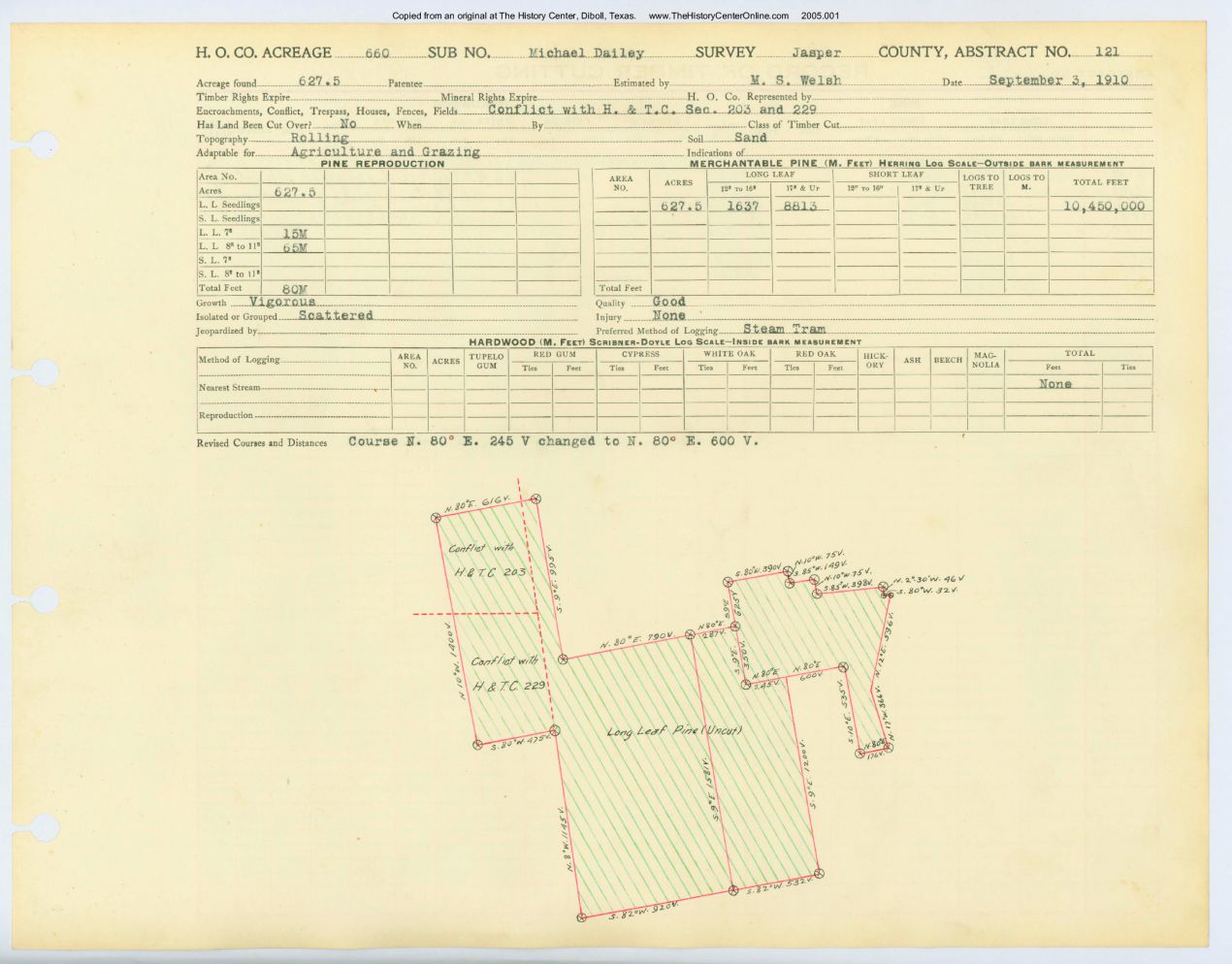 0063 Abstract 121, Dailey Survey, front and back, Jasper County