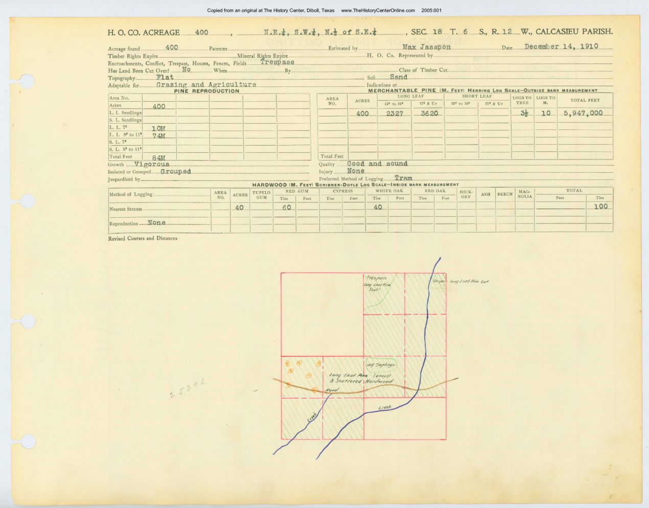 0020 Section 18, Township 6 South, Range 12 West, front and back, Louisana