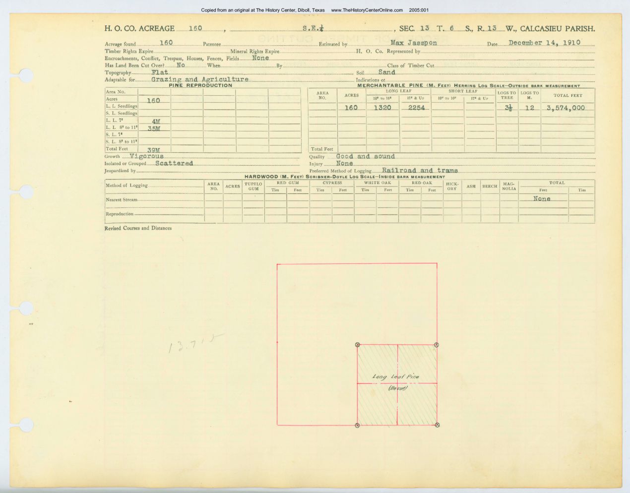 0011 Section 13, Township 6 South, Range 13 West, front and back, Louisana