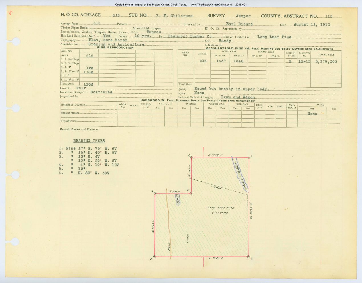 0061 Abstract 115, Childress Survey, front and back, Jasper County