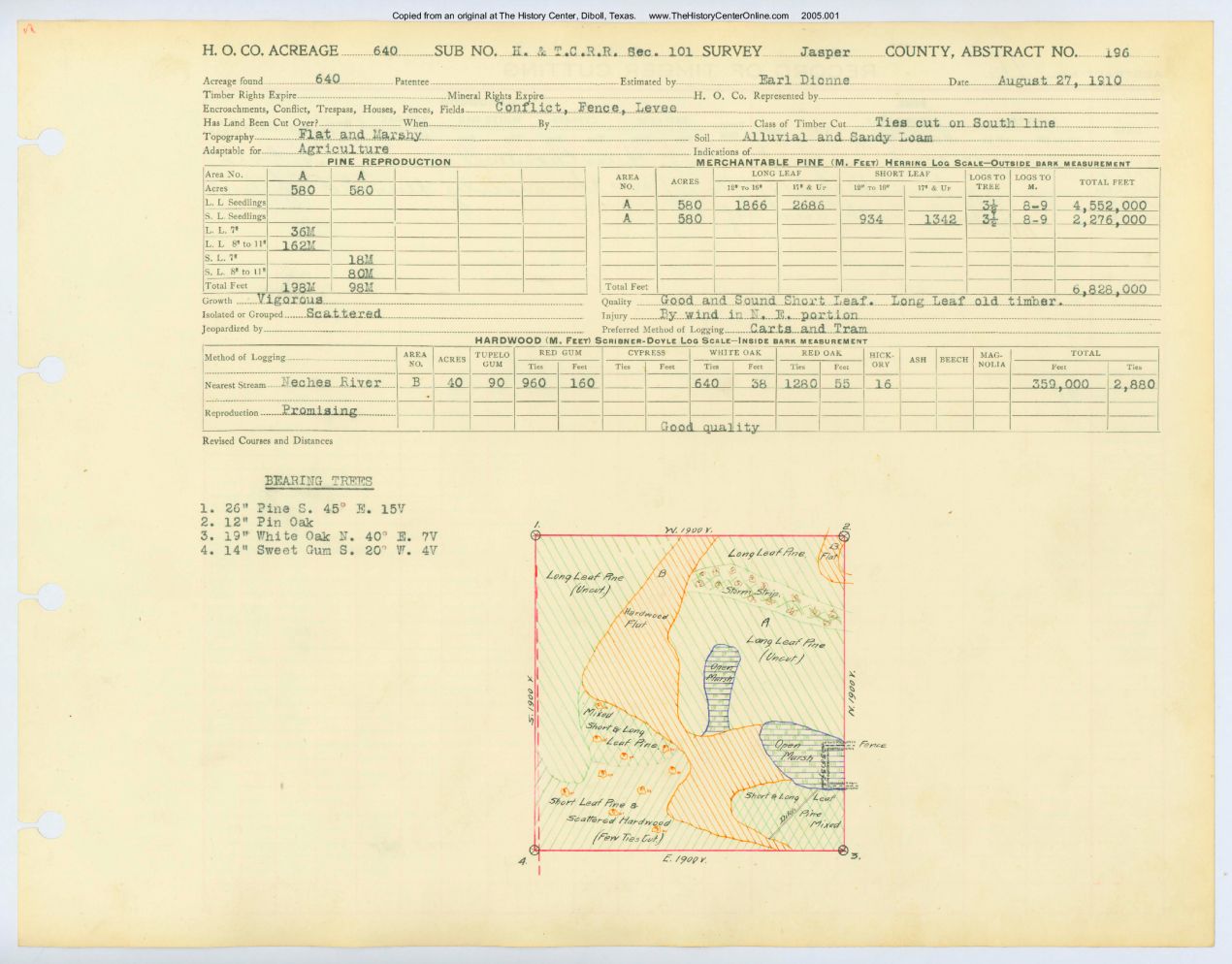 0086 Abstract 196, H&T.C. Survey, front and back, Jasper County