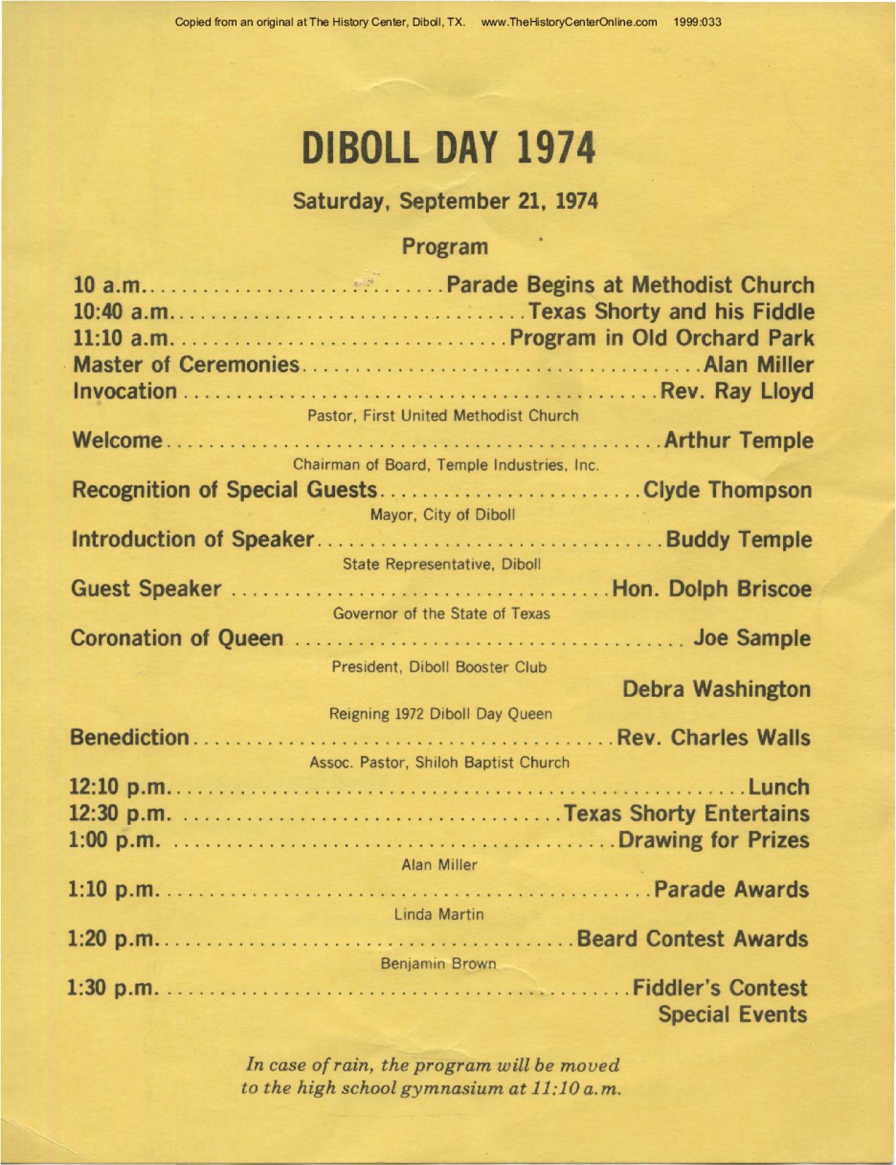 1974 Diboll Day Program