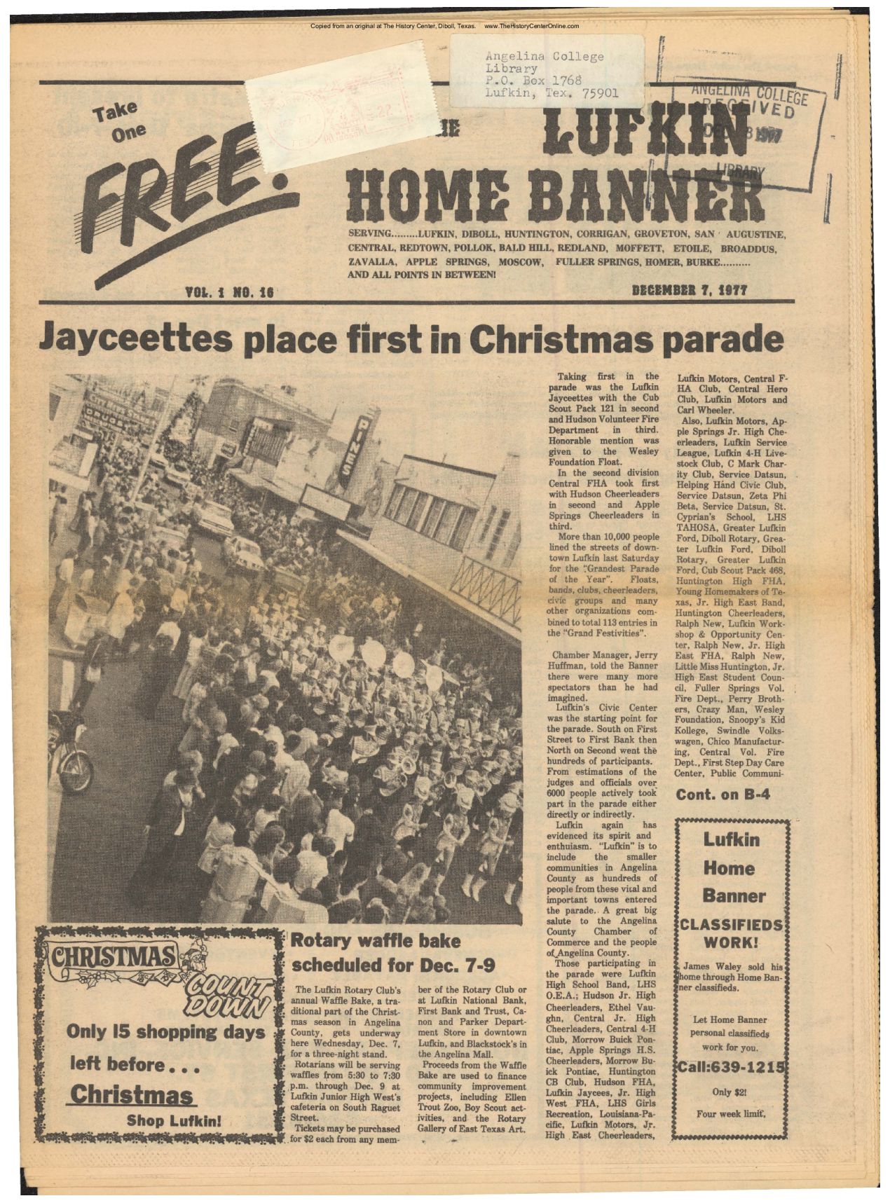 Lufkin Home Banner 1977 12 07